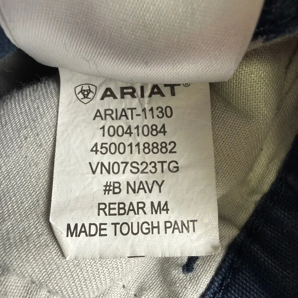 Ariat Rebar M4 Made Tough Pants Mens 34x32 Navy Blue Relaxed Straight *Stains